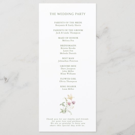Programme Élégant Fleur sauvage Pastel Soft Mariage botaniqu (Dos)