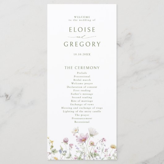 Programme Élégant Fleur sauvage Pastel Soft Mariage botaniqu (Devant)