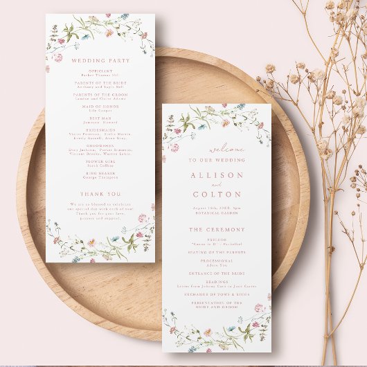 Programme Élégant Fleur sauvage Rustic Boho Wedding Programm