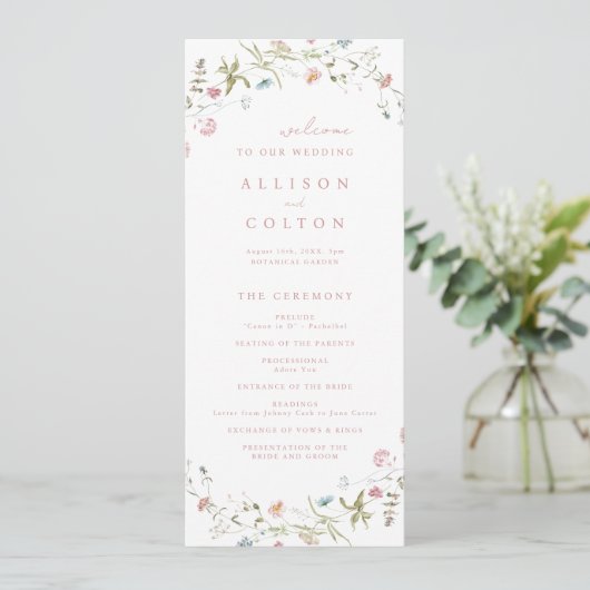 Programme Élégant Fleur sauvage Rustic Boho Wedding Programm (Debout devant)
