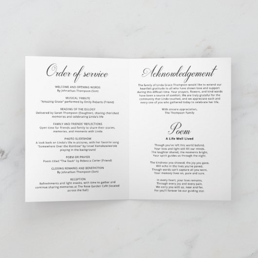 Programme Élégant Floral Funeral Memory Photo Folded Program (Intérieur)