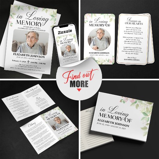 Programme Élégant Floral Funeral Memory Photo Folded Program