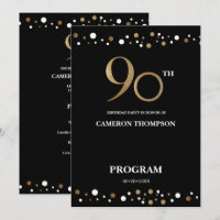 Elégant Gold et Noir Confetti 90e anniversaire
