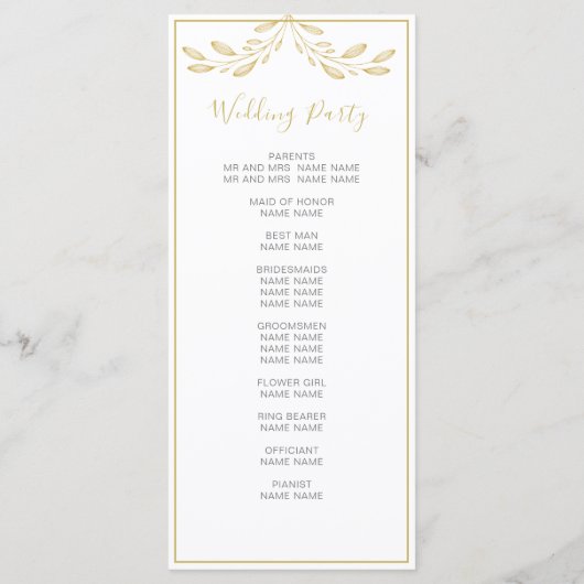 Programme Élégant Gold Floral Script Simple Wedding Programm (Dos)