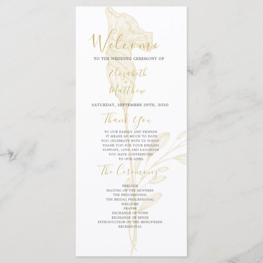 Programme Élégant Gold Floral Script Simple Wedding Programm (Devant)