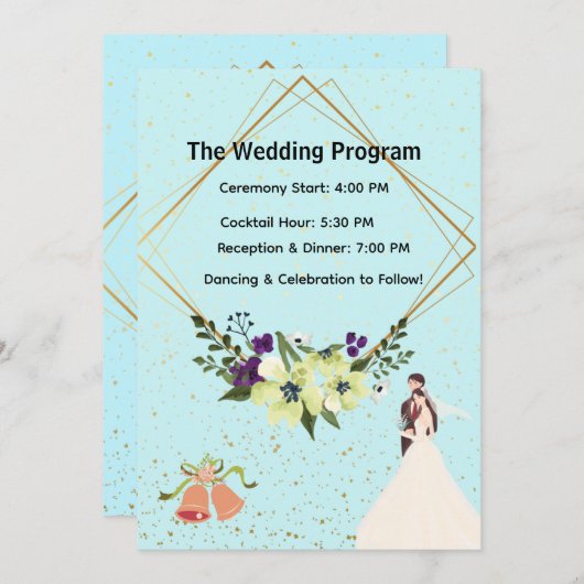 Programme Elegant Gold Geometric Dusty Blue Wedding Program  (Devant / Derrière)