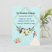 Programme Elegant Gold Geometric Dusty Blue Wedding Program  (Debout devant)