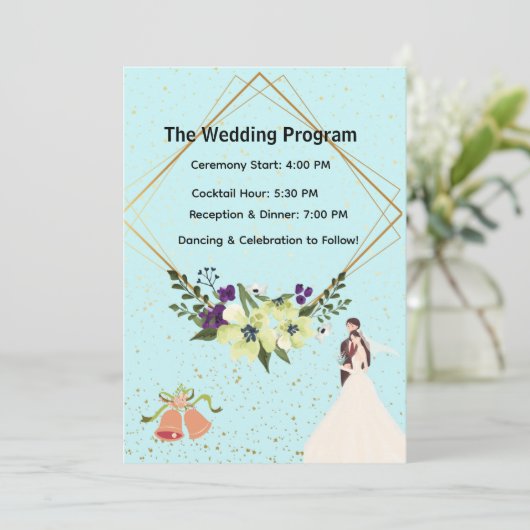 Programme Elegant Gold Geometric Dusty Blue Wedding Program  (Debout devant)