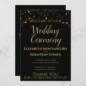 Programme Elégant Gold Stars sur Black Festive Mariage (Devant / Derrière)