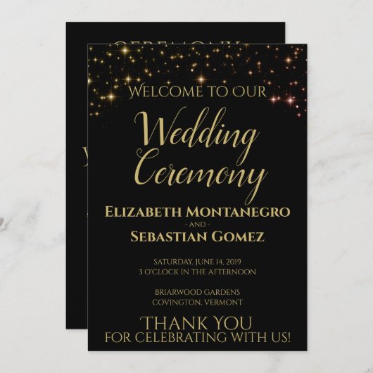 Programme Elégant Gold Stars sur Black Festive Mariage (Devant / Derrière)