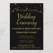 Programme Elégant Gold Stars sur Black Festive Mariage (Devant)