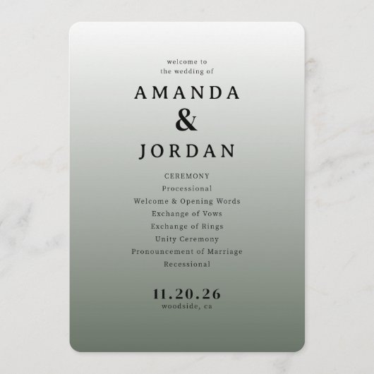 Programme Elegant Gray Minimalist Wedding Ceremony (Devant)