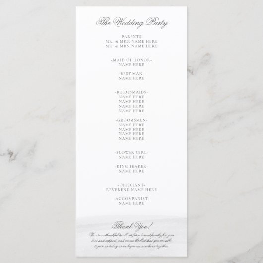 Programme Elégant gris blanc Aquarelle Mariage de couronne (Dos)