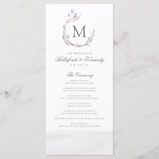 Programme Elégant gris blanc Aquarelle Mariage de couronne (Devant)