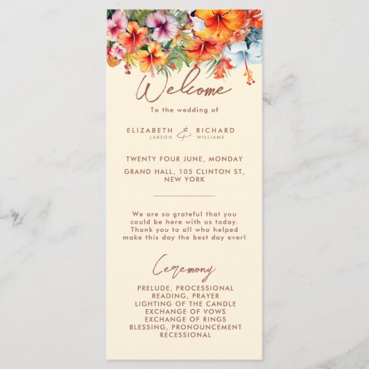 Programme Élégant Hibiscus Fleur Tropical Floral Mariage (Devant)
