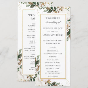 Programme Élégant Ivoire Magnolia Mariage de verdure fleurie
