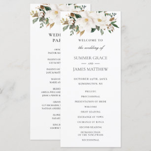 Programme Élégant Ivoire Magnolia Mariage de verdure fleurie