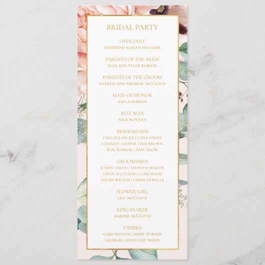 Programme Elégant Jardin Floral Blush | Mariage Pastel (Dos)