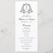 Programme Élégant Mariage à Blason Floral Monogramme Noir (Devant)