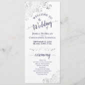 Programme Élégant Mariage Argent Boucles Bleu Marine sur Fon (Devant)
