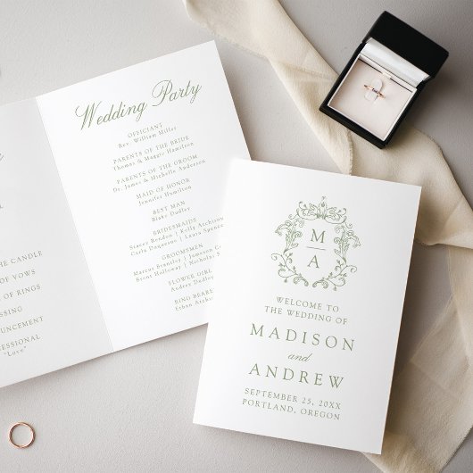 Programme Élégant Mariage Armoiries Monogramme Chinoiserie S