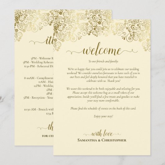 Programme Élégant Mariage Bienvenue & Itinéraire Or & Crème (Devant / Derrière)