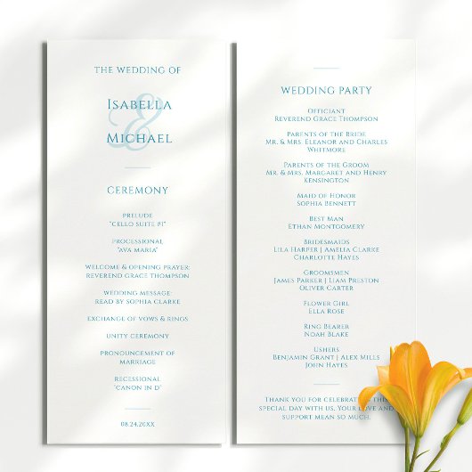 Programme Elégant Mariage bleu blanc