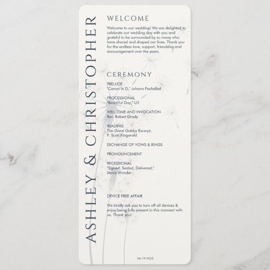 Programme Élégant Mariage bleu marine moderne (Devant)