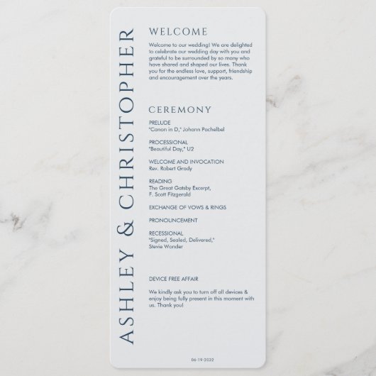 Programme Élégant Mariage bleu marine moderne (Devant)