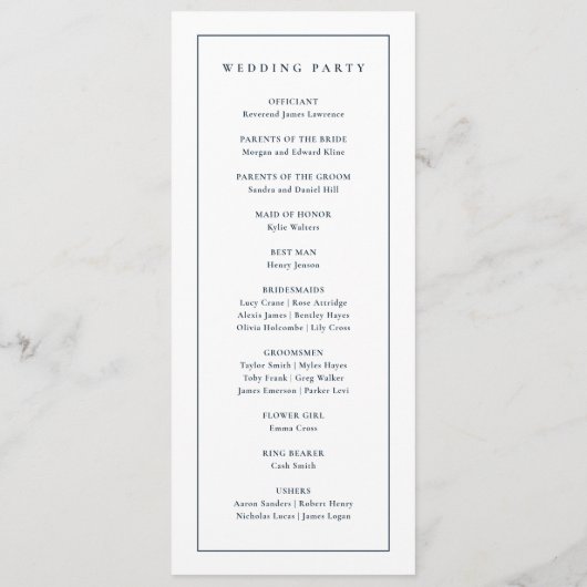 Programme Élégant Mariage bleu marine Monogram (Dos)