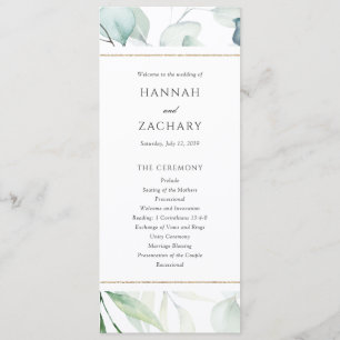 Programme Élégant mariage botanique à l'aquarelle verdoyante