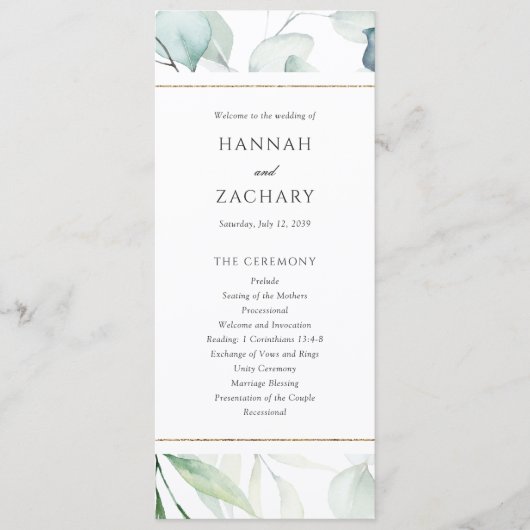 Programme Élégant mariage botanique à l'aquarelle verdoyante (Devant)