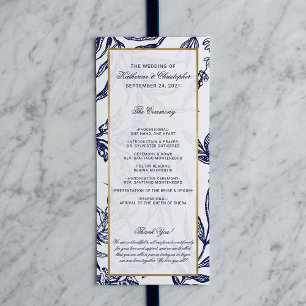 Programme Élégant Mariage botanique en or bleu marine romant