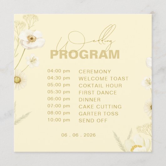 Programme Élégant mariage botanique jaune beurre (Devant)