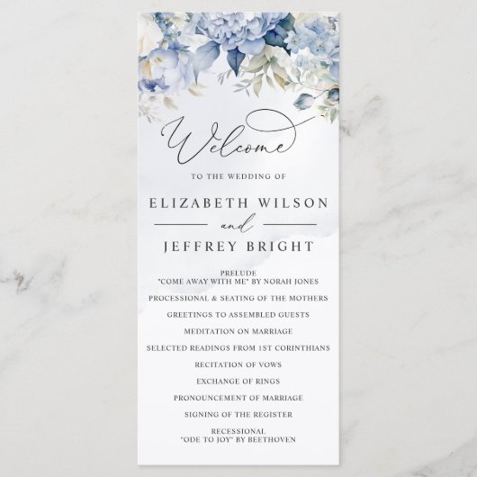 Programme Élégant Mariage botanique moderne Dusty Blue Flora (Devant)