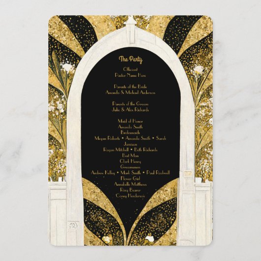Programme Elégant Mariage d'arcade Art déco noir et or (Dos)