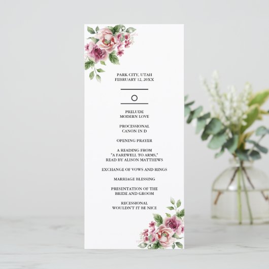 Programme Elégant Mariage de bouquet rose aquarelle (Debout devant)