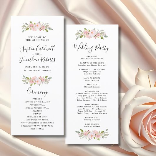 Programme Élégant Mariage de calligraphie rose Roses