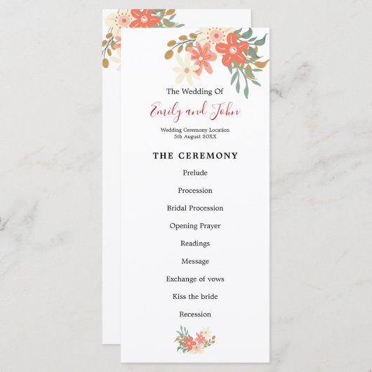 Programme Élégant Mariage de fleurs de corail d'Ambrose (Devant / Derrière)