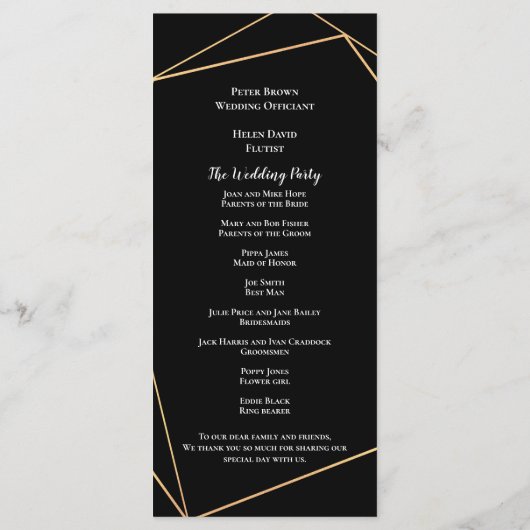 Programme Elégant Mariage de lignes géométriques Gold et Bla (Dos)