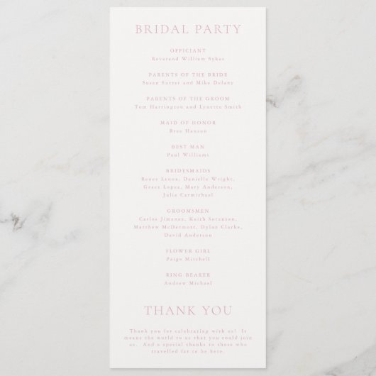 Programme Élégant Mariage de monogramme rose (Dos)