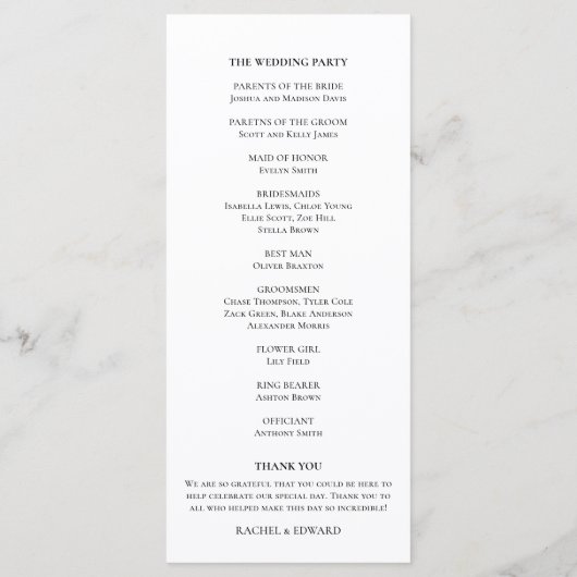 Programme Élégant Mariage de script noir et blanc (Dos)