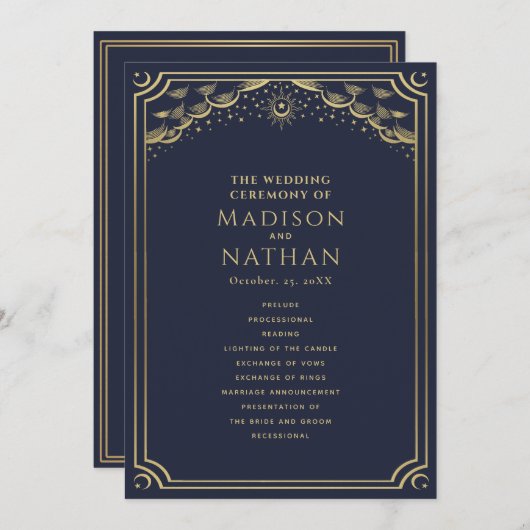Programme Elégant Mariage de Tarot Gold & Navy (Devant / Derrière)