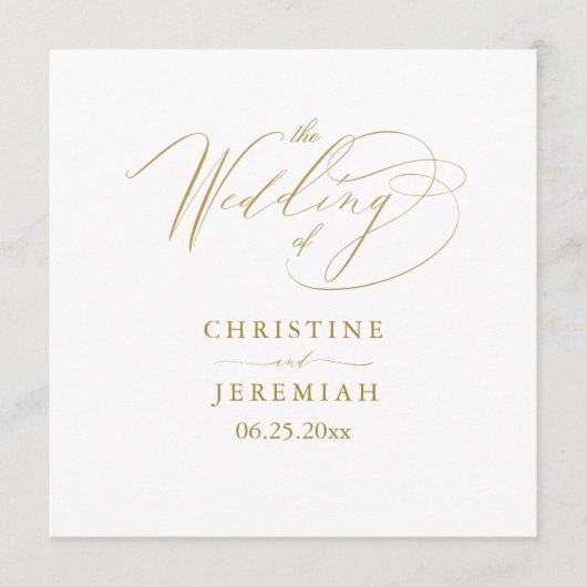 Programme Élégant Mariage de typographie de script or blanc (Devant)
