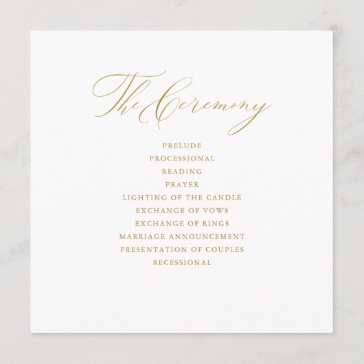 Programme Élégant Mariage de typographie de script or blanc (Dos)