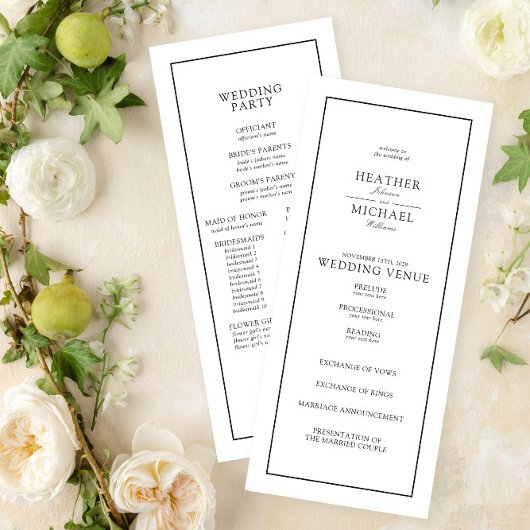 Programme Élégant Mariage de typographie noir et blanc