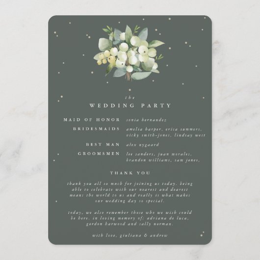 Programme Elégant Mariage d'hiver Eucalyptus & Snowberry Ver (Dos)