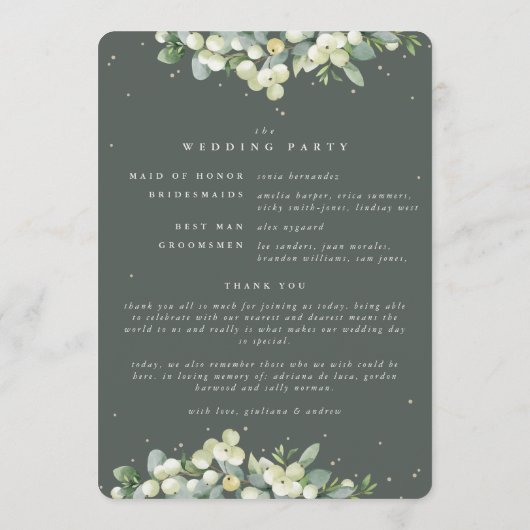 Programme Elégant Mariage d'hiver Eucalyptus & Snowberry Ver (Dos)