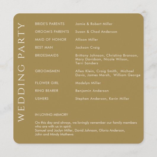 Programme Élégant Mariage d'or moderne (Dos)