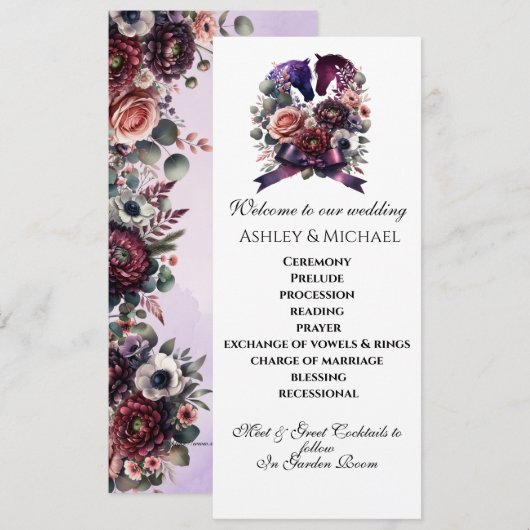 Programme Elégant Mariage équestre aquarelle (Devant / Derrière)